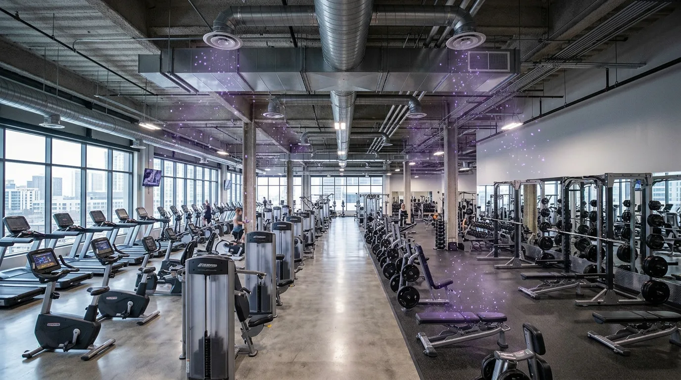 A large commercial gym floor